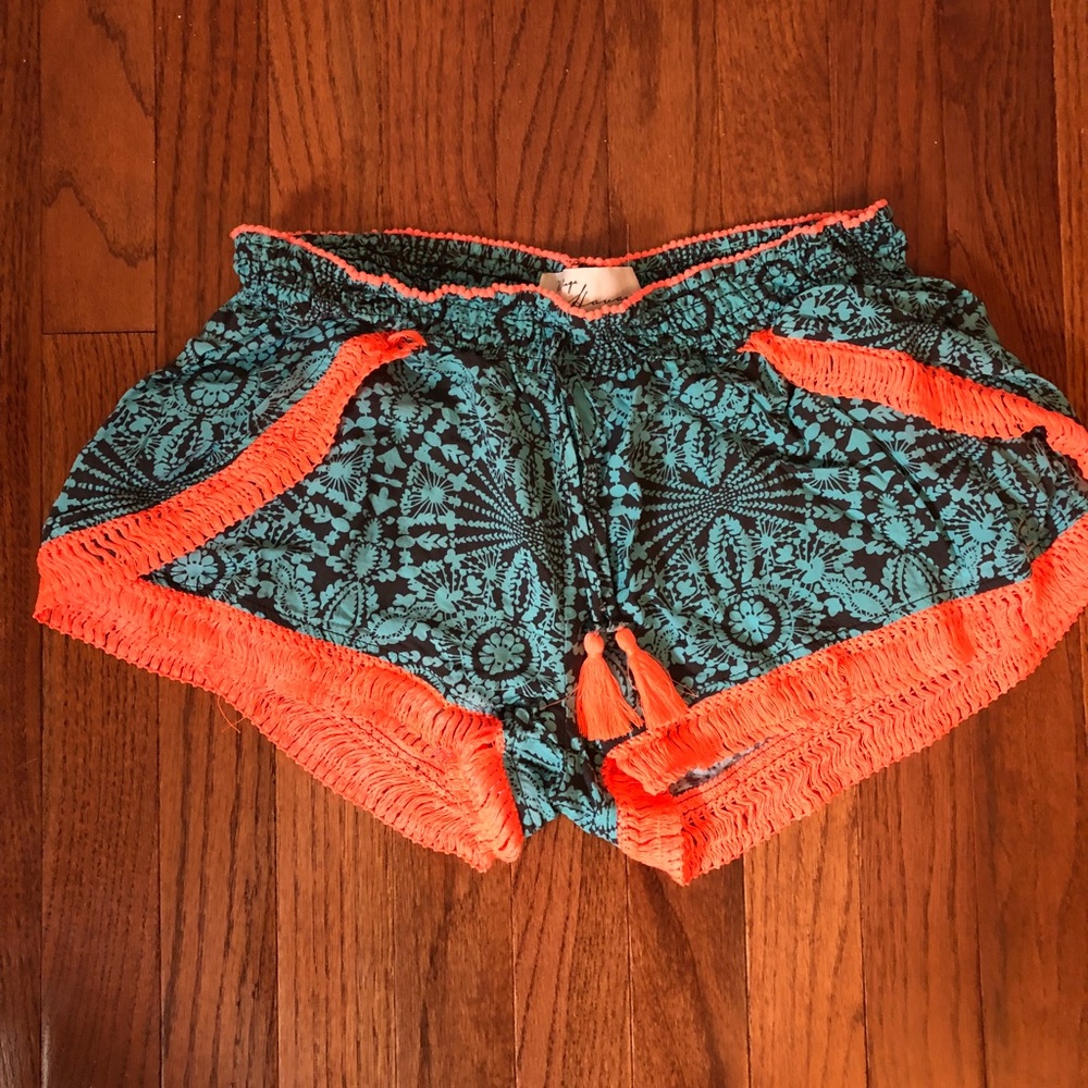 Grey Blue and Orange Printed Shorts